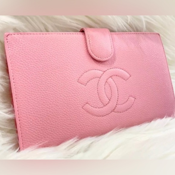 CHANEL Bifold Long Wallet Caviar Skin Pink Ladies Excellent condition - Picture 1 of 9